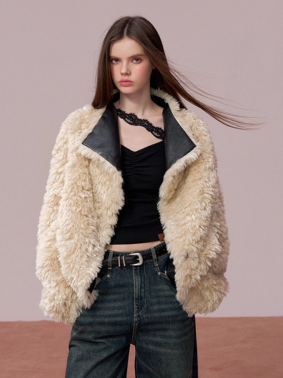Reversible Faux Fur &amp; PU Leather Jacket