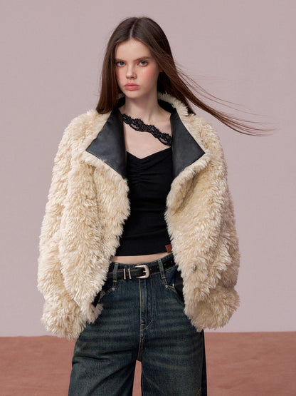 Reversible Faux Fur &amp; PU Leather Jacket