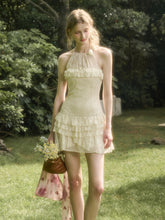 Light White Lace Halter Neck Slip Short Dress - CHINASQUAD