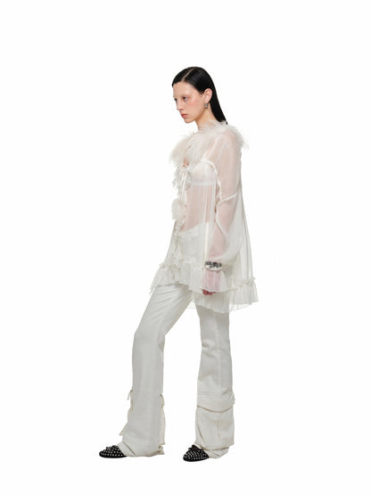 Chiffon and Fur Panel Shirt