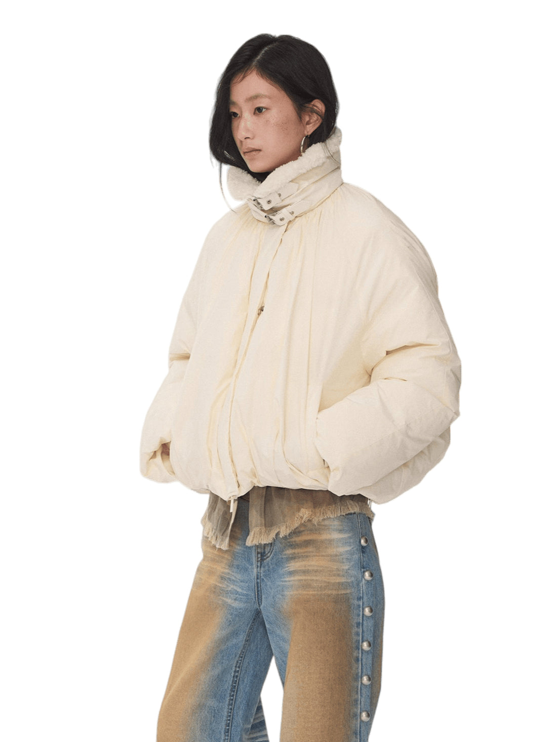 Belted Pleated Cocoon Down Jacket