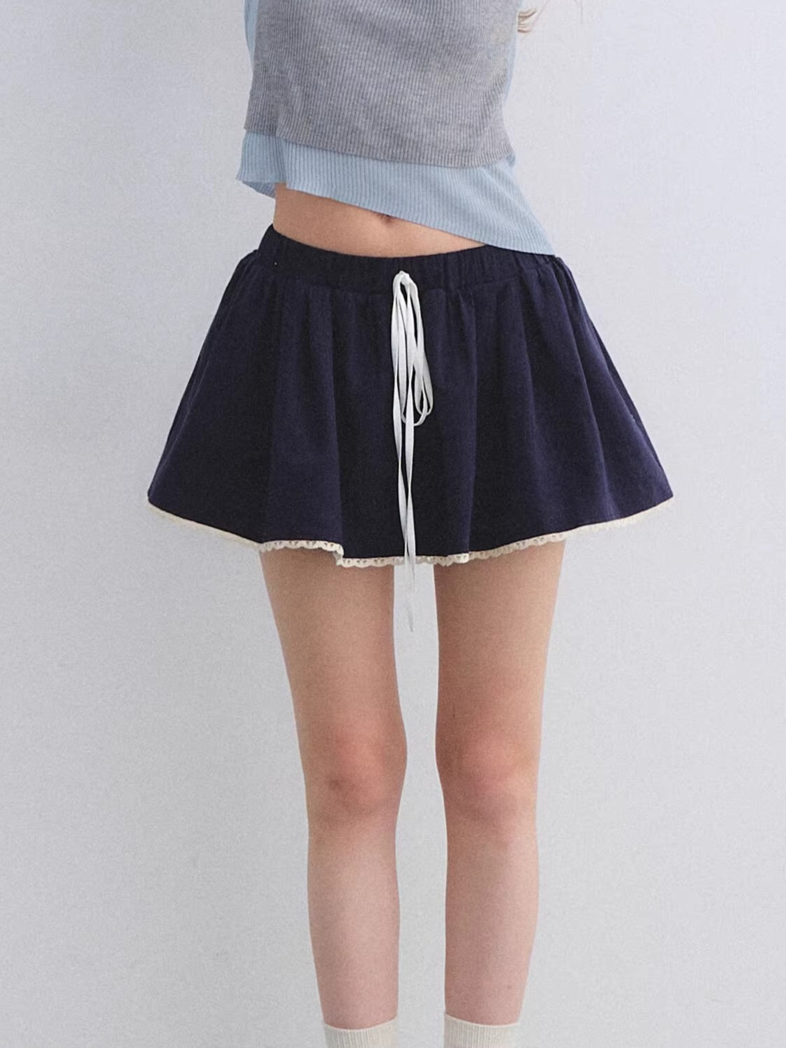 Preppy Ruffle Trim Jacquard Mini Skirt