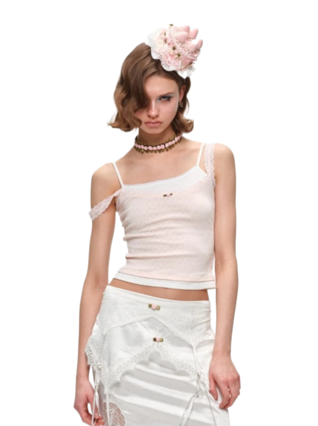 Asymmetrical Lace Trim Layered Knit Camisole 1Jinn Studio