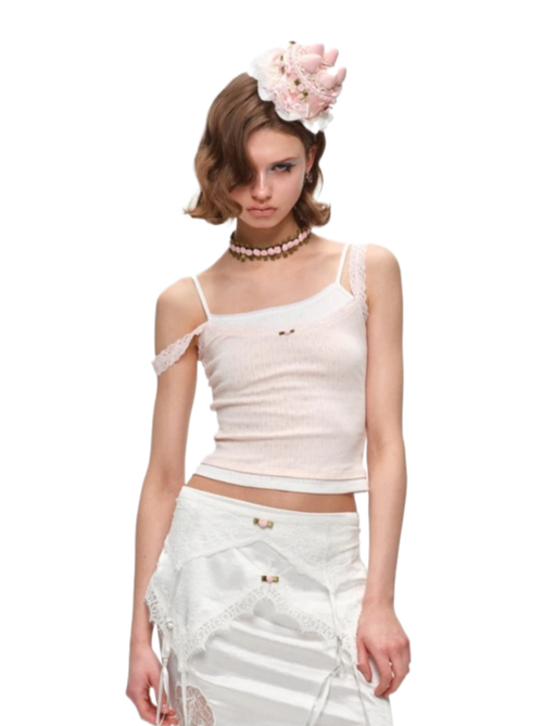 Asymmetrical Lace Trim Layered Knit Camisole