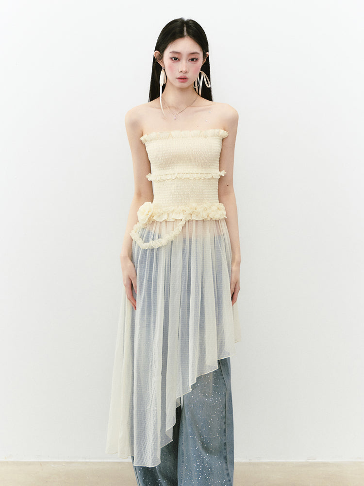 VIA PITTI Irregular Strapless Mesh Dress – view 6