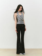 Chain Swing-neck Halter Neckline-gathered Waist Tank Top - CHINASQUAD