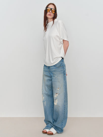 Light Blue Ripped Low-Rise Jeans