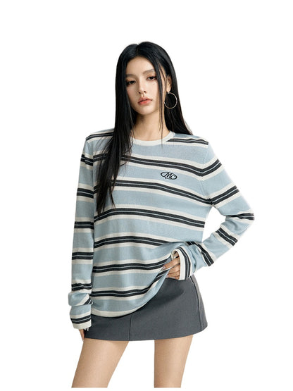 Blue Striped Color-Block Sweater