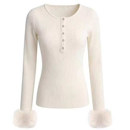 Faux Fur Base Top &amp; Waist-Cinching Cape Knit Set