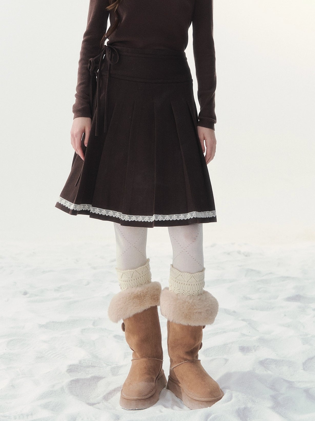 Wool-Blend Retro Pleated Skirt