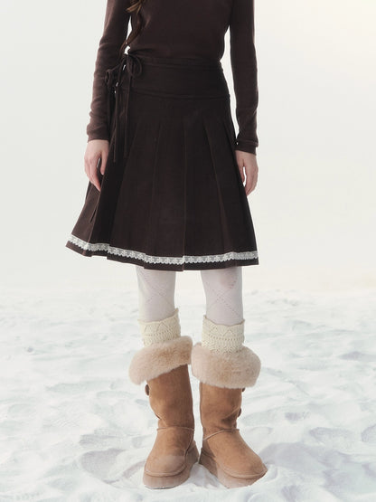 Wool-Blend Retro Pleated Skirt