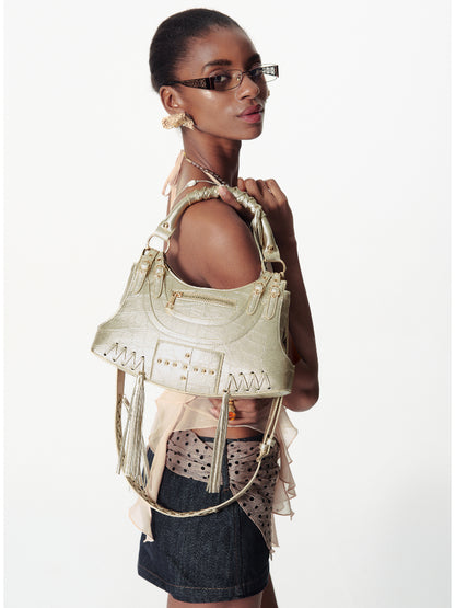 Tassel Metal Rivet Shoulder Underarm Bag
