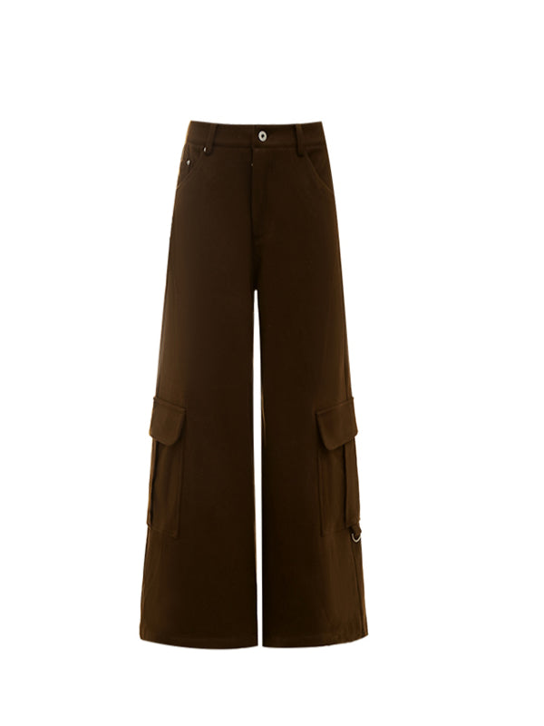 Brown Wool Wide-Leg Pants