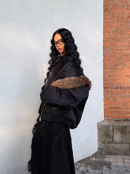 Raccoon Fur Trim Quilted Jacket