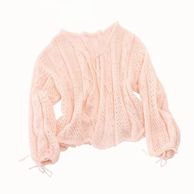 Mohair Wool Openwork Knit Cardigan