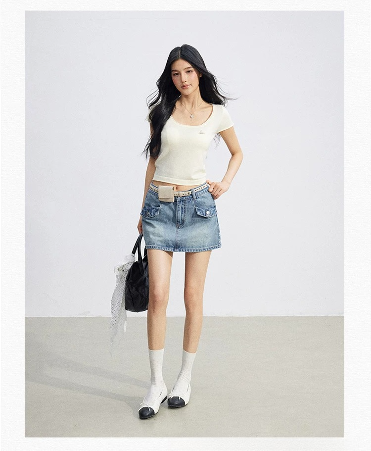 High-Waist Denim Skirt