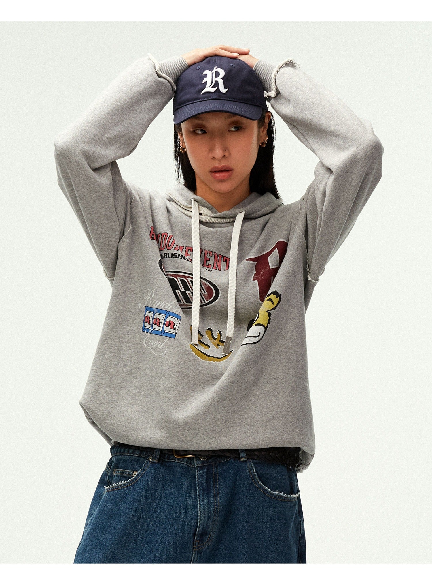 Vintage Graphic Frayed Edge Hoodie