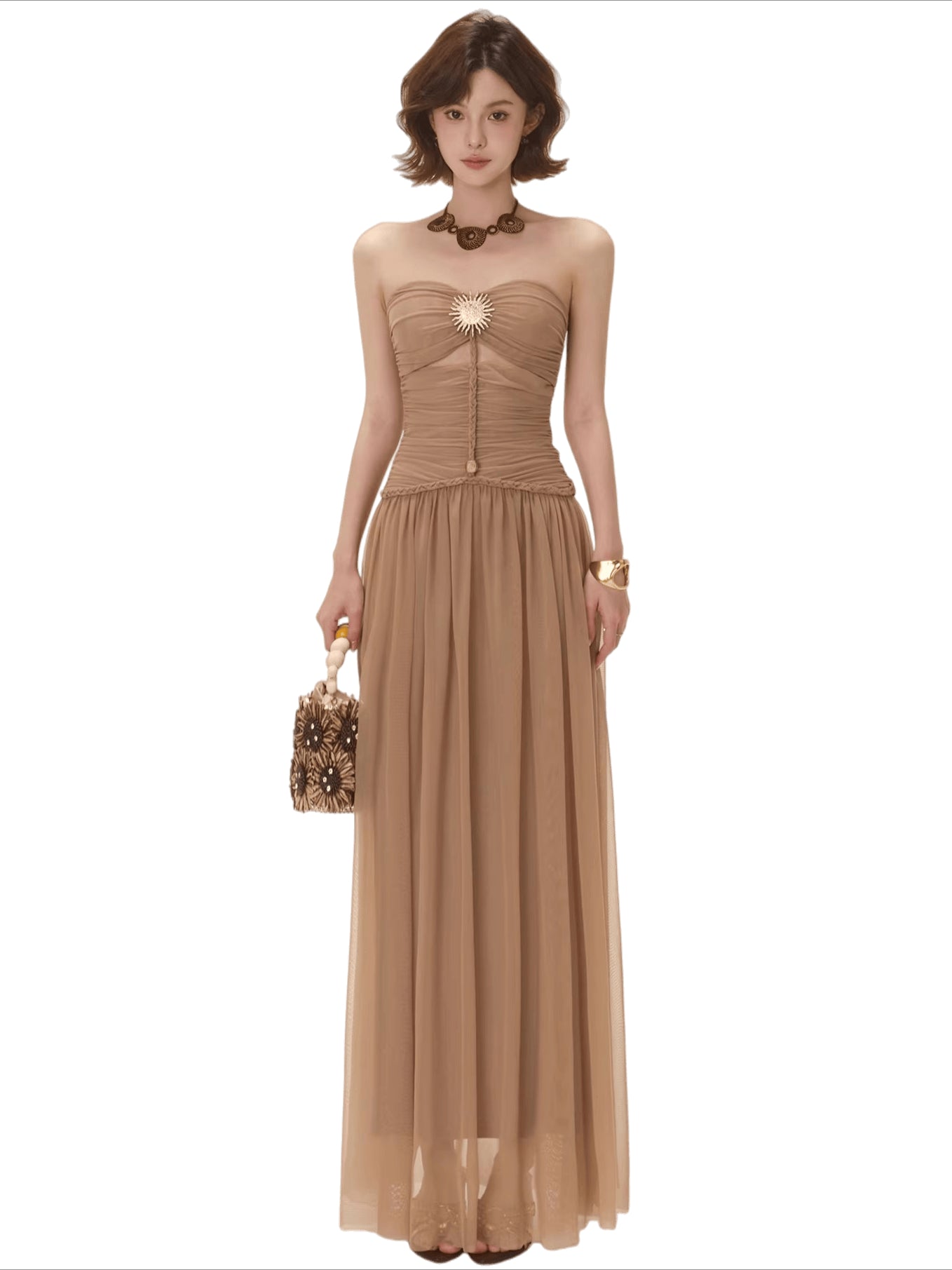 Greek Goddess Strapless Corset Maxi Dress