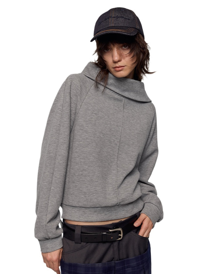 Grey Asymmetric Off-Shoulder Loose Sweatshirt