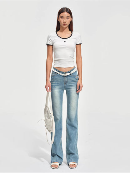 Ribbed Crewneck Fitted Sports T-Shirt