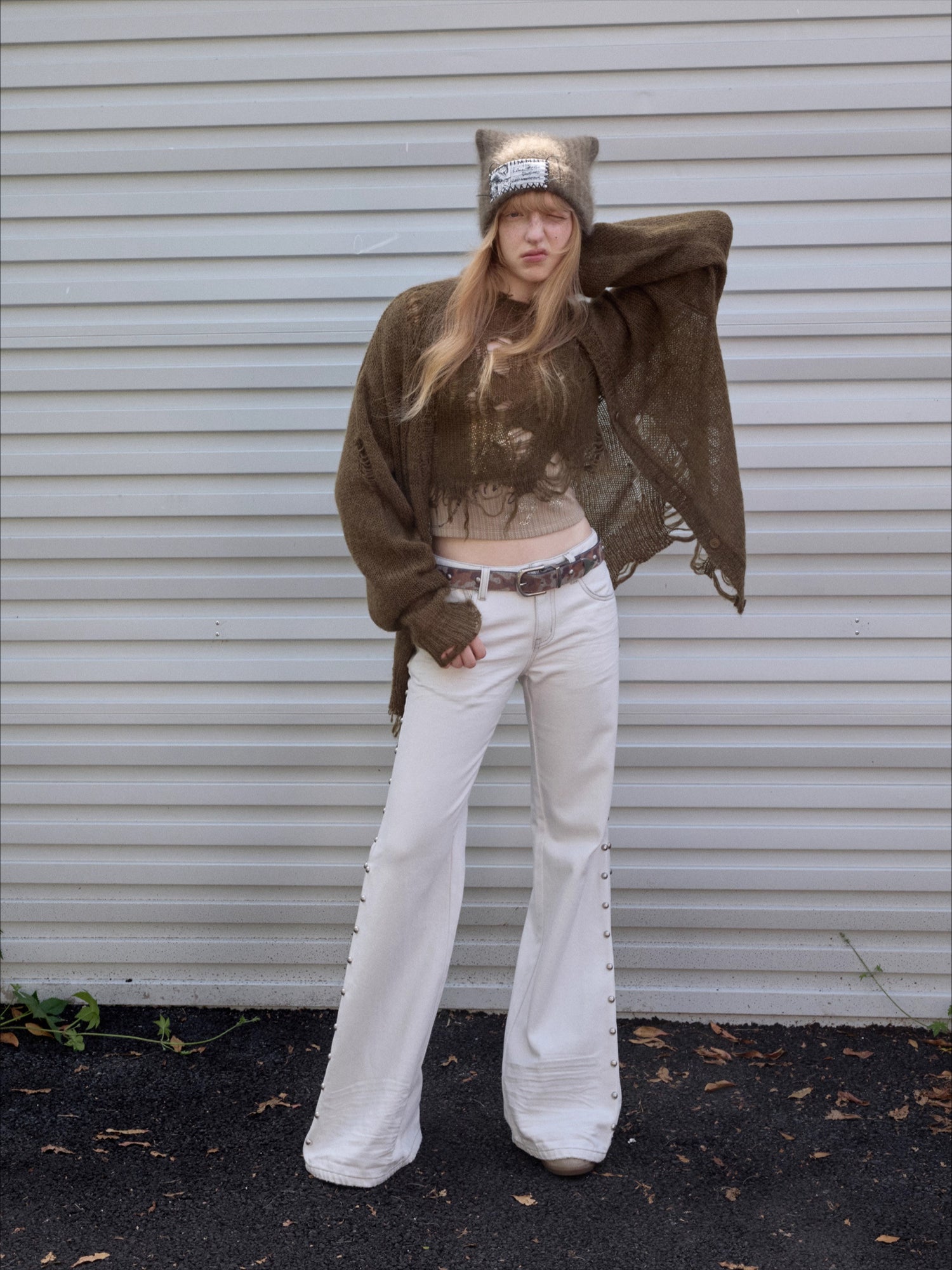 Mohair Star Cutout Slouchy Knit Cardigan