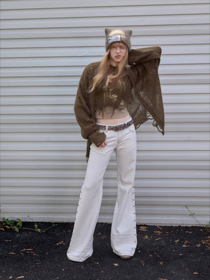 Mohair Star Cutout Slouchy Knit Cardigan