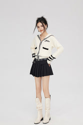 Black & Off-white Patchwork Lapel Sweater - CHINASQUAD