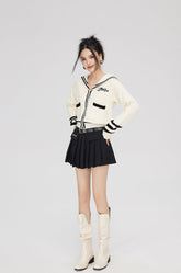 (Final Sale) Black & Off-white Patchwork Lapel Sweater - CHINASQUAD