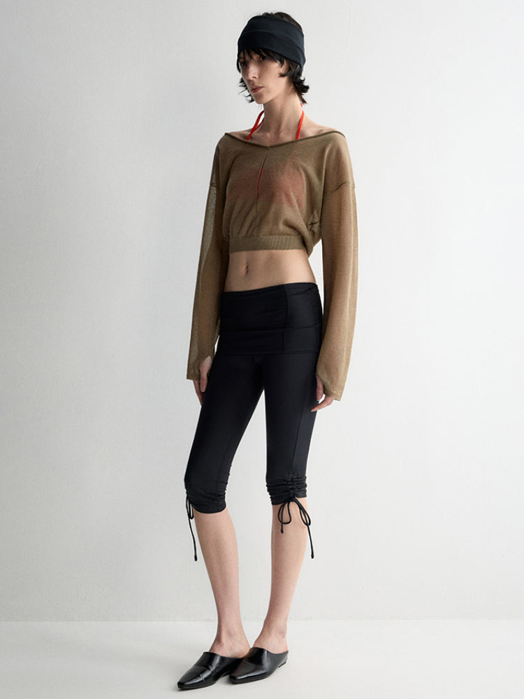 Rolled Edge Neckline Knitted Cover-Up