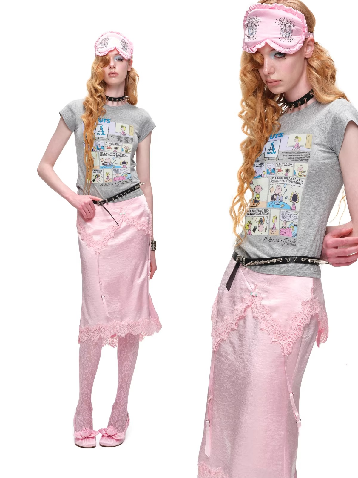 Snoopy Comic Print Fitted Basic T-Shirt
