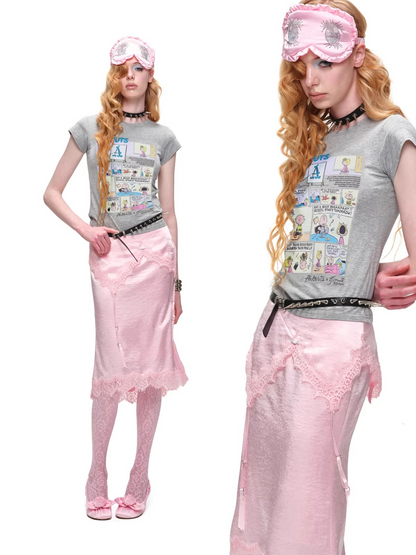 Snoopy Comic Print Fitted Basic T-Shirt