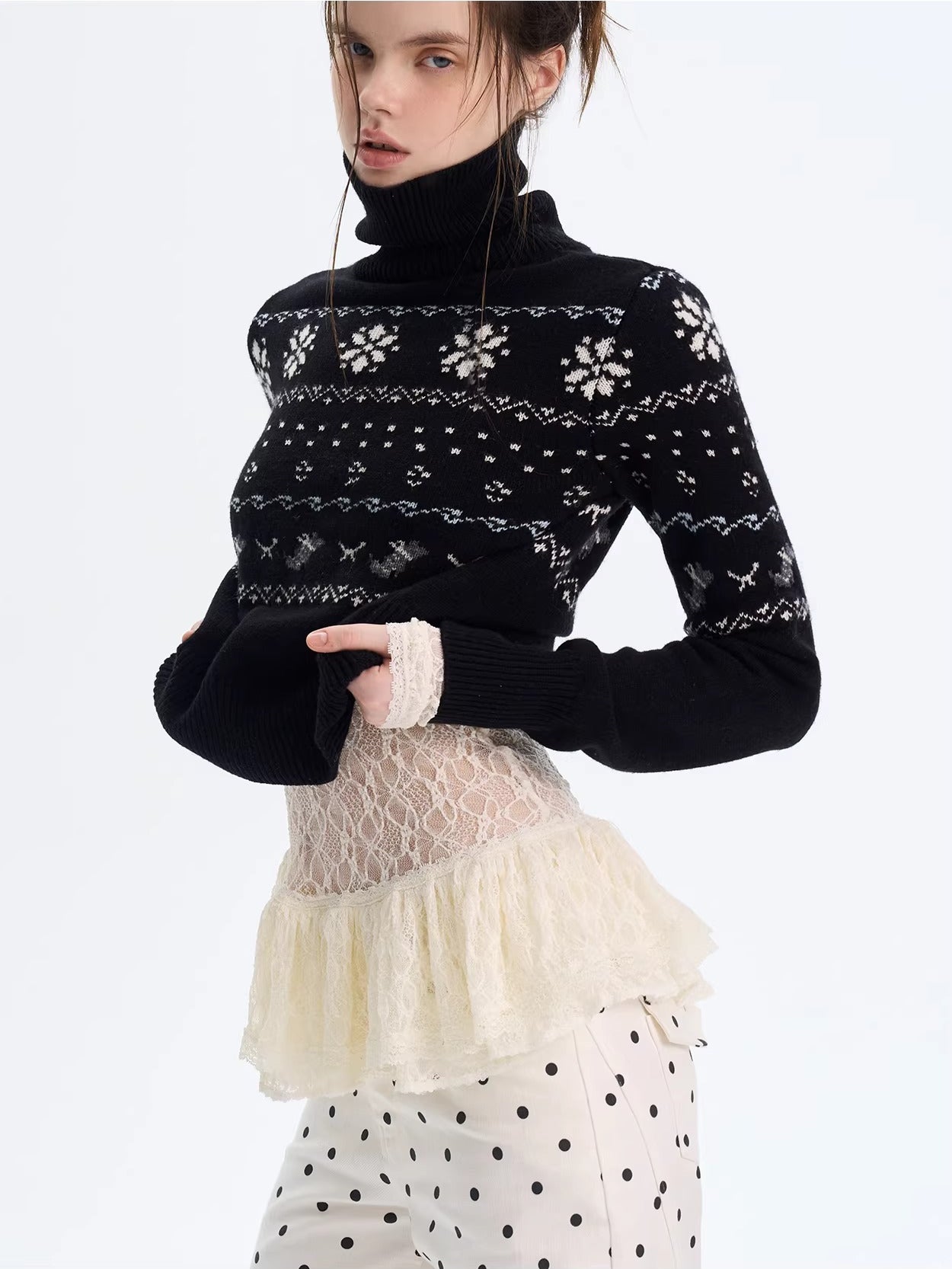 Fair Isle Wool Turtleneck Knit Sweater