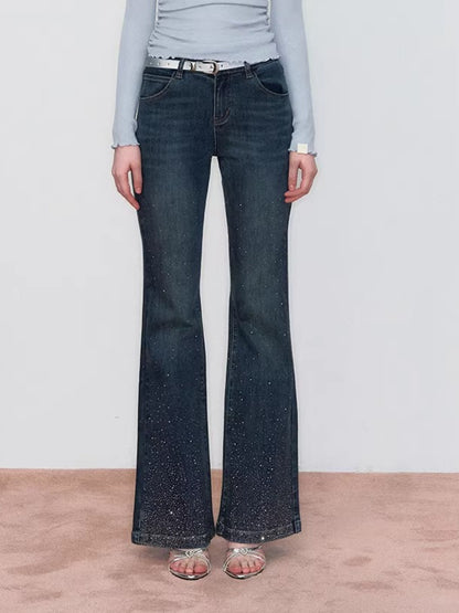 Vintage Rhinestone-Embellished Flared Denim Jeans