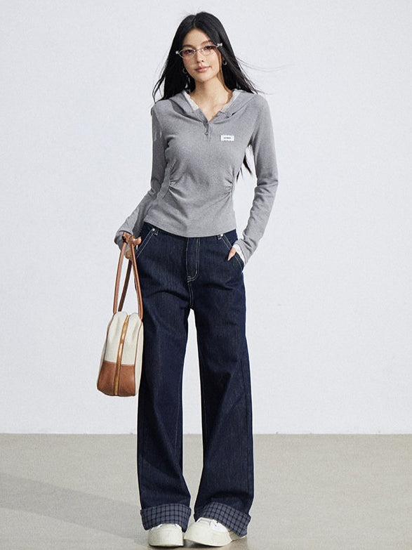 Lace Hooded Slim-Fit Long Sleeve T-Shirt