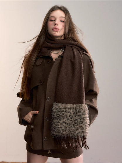 Wool-Blend Panelled High-Neck Puffer Jacket