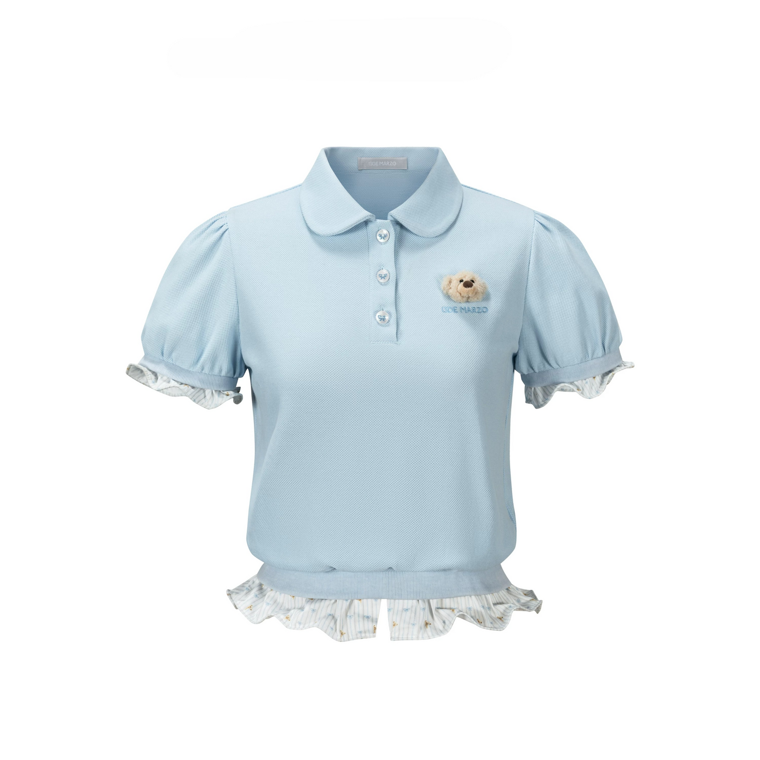 Smocked Puff Sleeve Layered Polo Tee