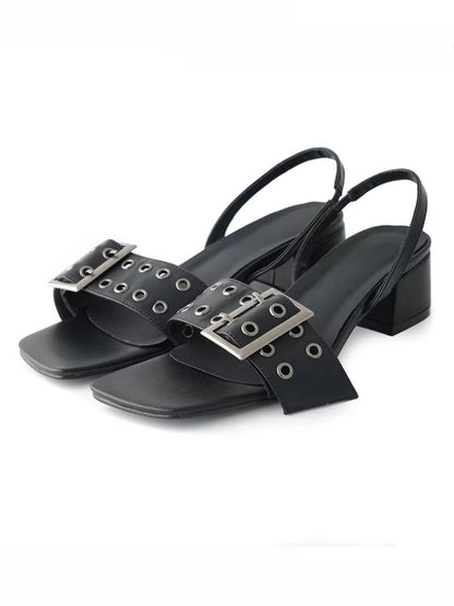 One-Line Square-Toe PU Sandals