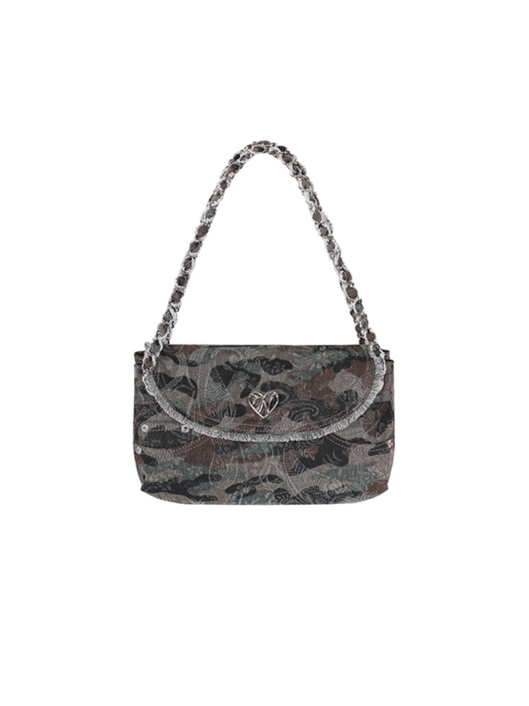 Camouflage Embroidered Denim Handbag Dumpling Bag