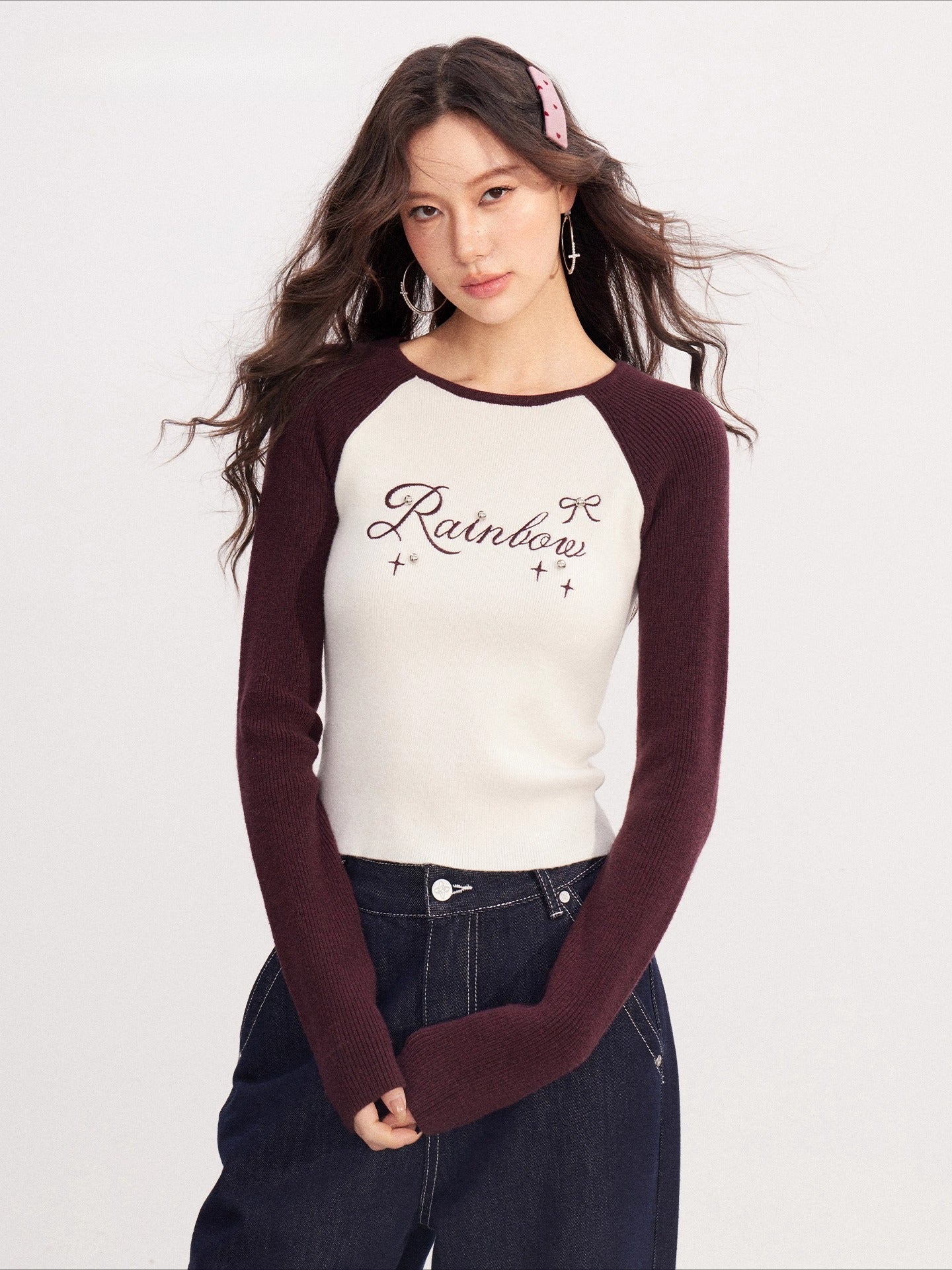 Contrast-Embroidered Raglan T-Shirt
