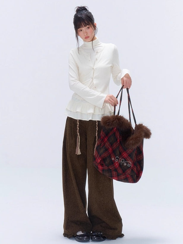 Faux Layered Ruffle-Trim Base Turtleneck