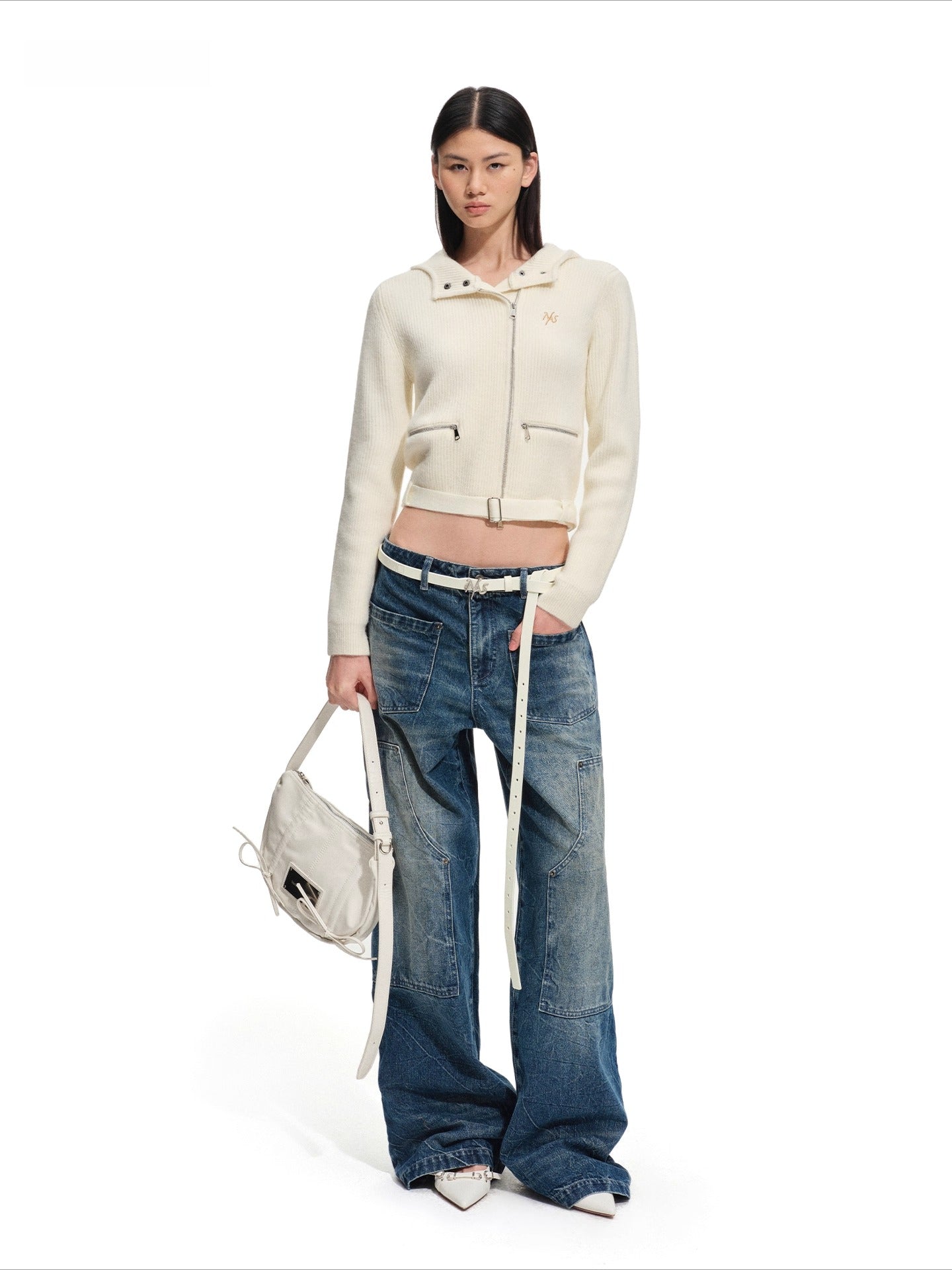 Wide-Leg Vintage Wash Denim Pants