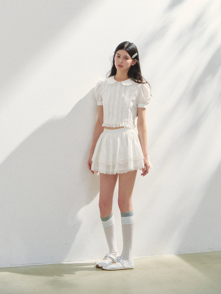 White Cotton Embroidered Shirt &amp; Skirt Set