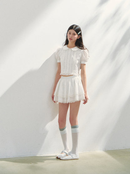 White Cotton Embroidered Shirt &amp; Skirt Set