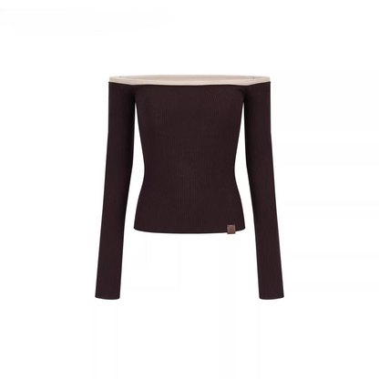 Contrast Trim Off-Shoulder Knit Top