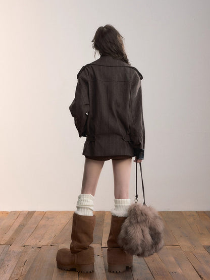 Contrast Faux-Layer Double-Breasted Wool-Blend Jacket