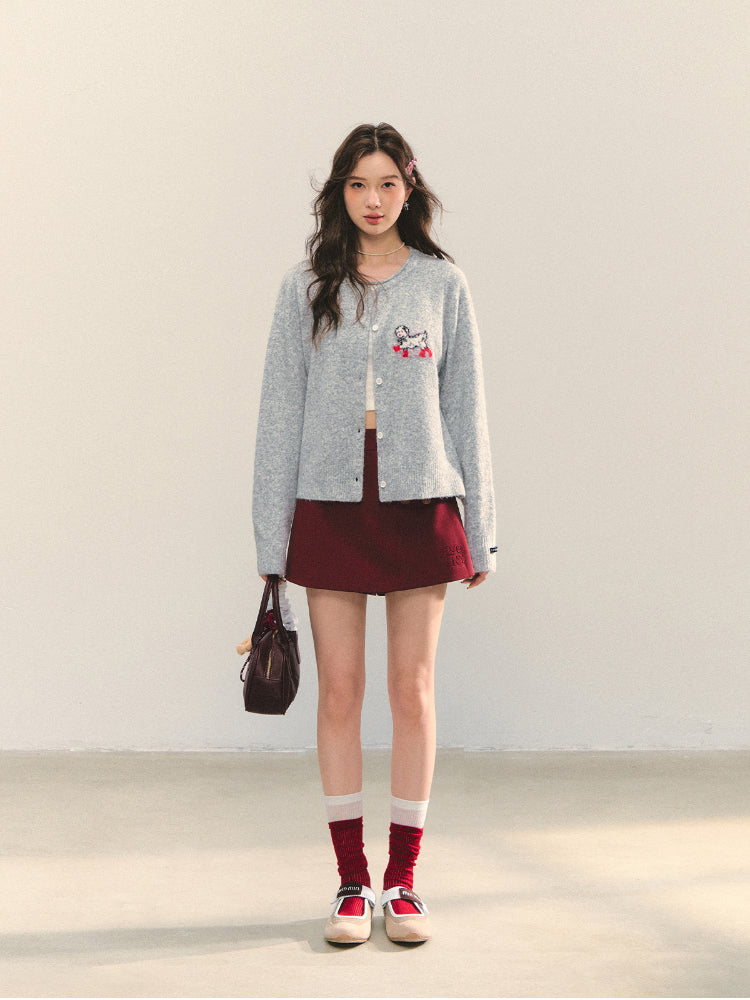Crew Neck Dalmatian Jacquard Knit Cardigan - CHINASQUAD
