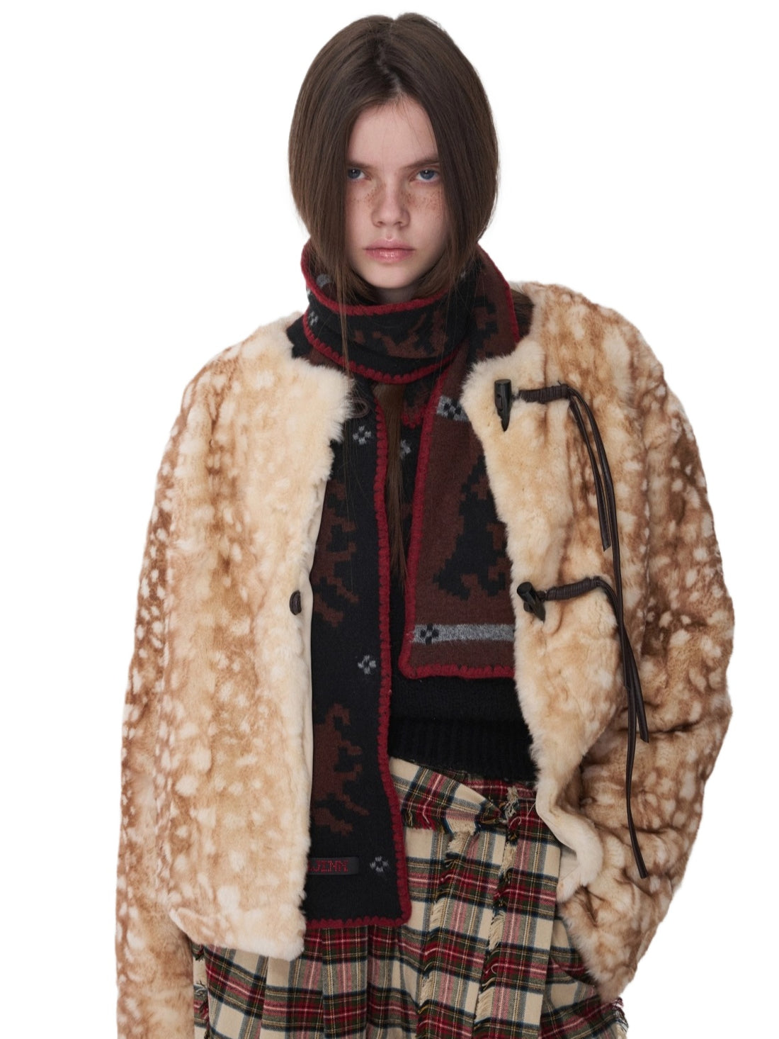 Fawn Pattern Printed Rex Rabbit Fur Jacket