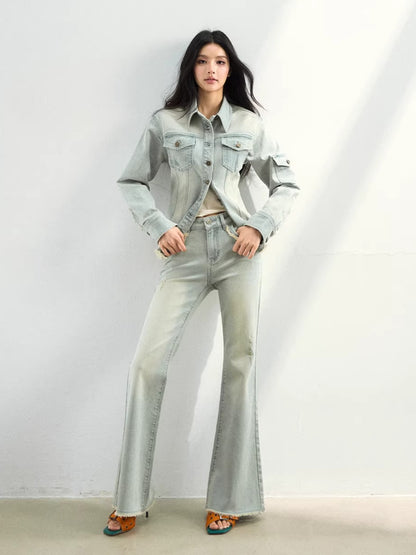 Raw-Edge Slim Flared Denim Jeans