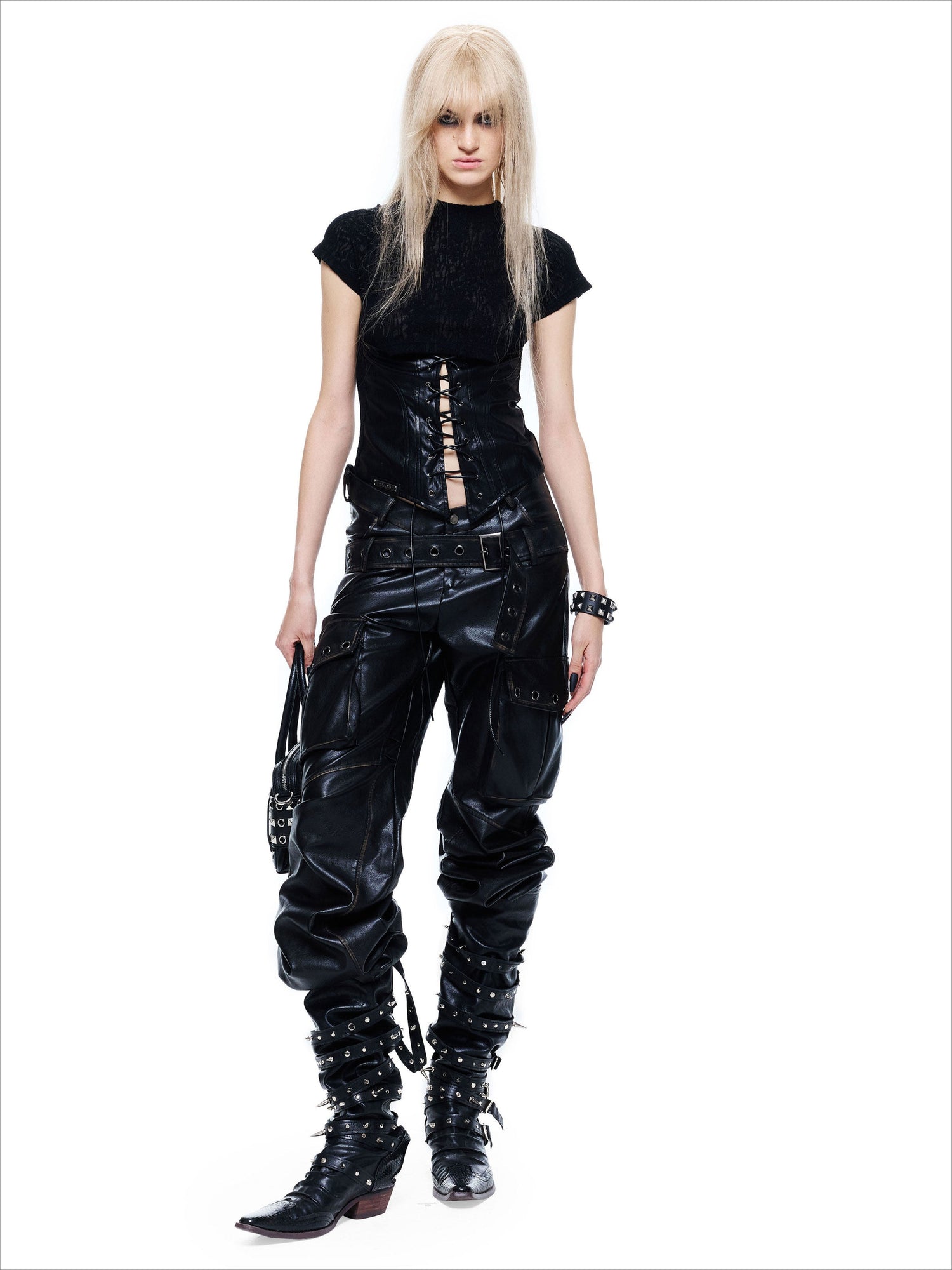 Punk Textured Panel Adjustable Tie T-Shirt