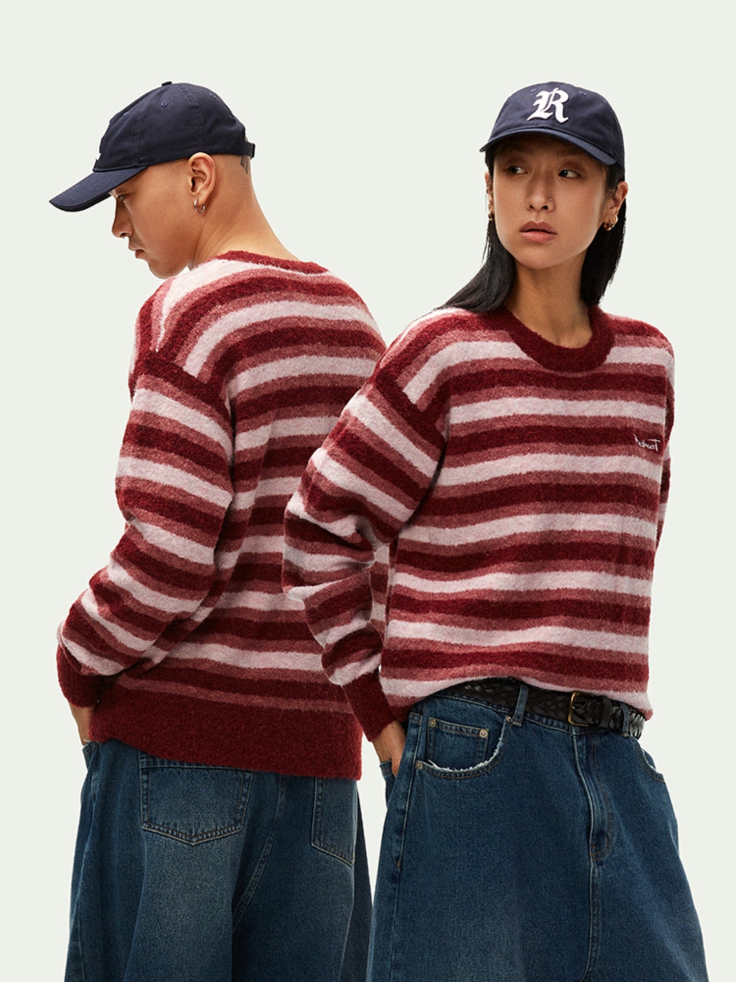 Contrast Stripe Embroidered Knit Sweater